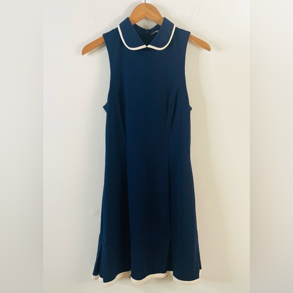 Alex & Trixie Navy and White trimmed Collared Dress‎